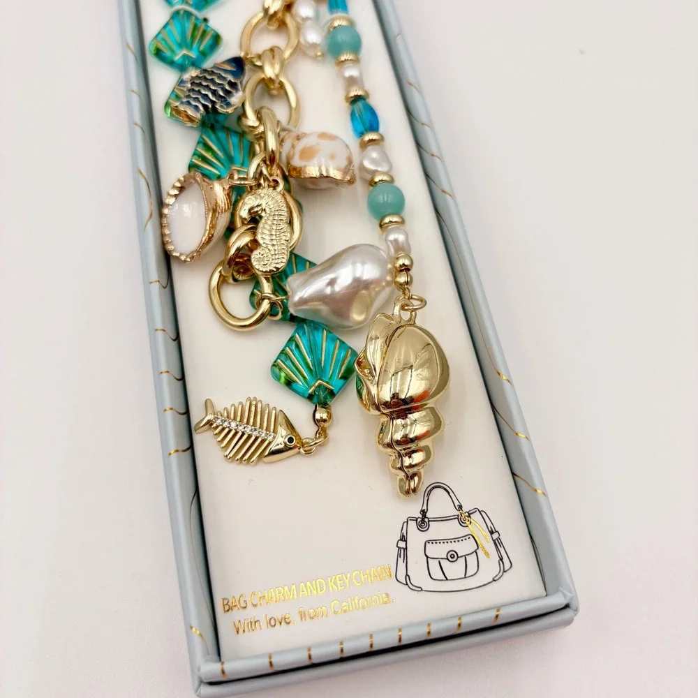 Eye Candy Coastal Nautical Sea Life Bag Charm‎ Keychain Fish Sea Shells